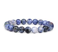 GGYTMQL Braceletas de Piedra Natural Azul para Hombres White Moonstone Black Lava Pulsera Estirada con Cuentas Lapis Lazuli Joyería de Yoga, 10. Piedra de Punto Negra, 23 cm