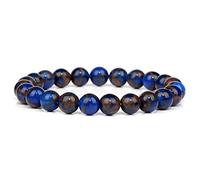 GGYTMQL Braceletas de Piedra Natural Azul para Hombres White Moonstone Black Lava Pulsera Estirada con Cuentas Lapis Lazuli Joyería de Yoga, 10. Piedra de Punto Negra, 23 cm