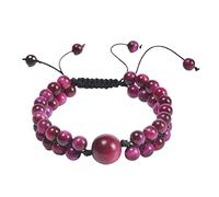 GGYTMQL Braceletas para Hombres Beads, Pulsera de Piedra de Doble Capa de 6 mm, Pulsera Trenzada, Pulsera Ajustable 21 cm