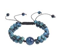GGYTMQL Braceletas para Hombres Beads, Pulsera de Piedra de Doble Capa de 6 mm, Pulsera Trenzada, Pulsera Ajustable 21 cm