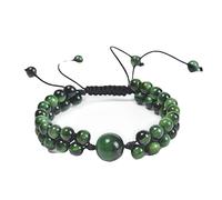GGYTMQL Braceletas para Hombres Beads, Pulsera de Piedra de Doble Capa de 6 mm, Pulsera Trenzada, Pulsera Ajustable 21 cm
