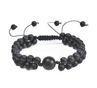 GGYTMQL Braceletas para Hombres Beads, Pulsera de Piedra de Doble Capa de 6 mm, Pulsera Trenzada, Pulsera Ajustable 21 cm
