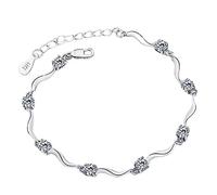 GGYTMQL Brazalete de brazalete ajustable de plata, pulsera de plata esterlina para mujeres, mujeres 925 pulsera de plata esterlina con pulsera de cristal mosaico Pulsera de joyas de plata esterlina