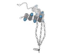 GGYTMQL Brazalete de cadena de mano boho con acentos turquesa de diseño étnico vintage pulsera de anillo de dedo ajustable joyería de mano para capas y estilo