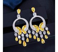 GGYTMQL Calidad Long Big Big Stone Amarillo Carrido de cristal para mujeres Declaración de la fiesta de bodas Joyas