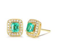 GGYTMQL Cellacidad Geometría 925 Joyas Gemstones Pendientes para Mujeres Aniversario de Tachuelas de Color de Cristal Verde
