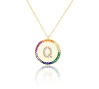 GGYTMQL Cironio de Incrustaciones Planas 26 Letras Collar AZ para Mujeres Round Crystal Rainbow Pends Copper Zircon Jewelry