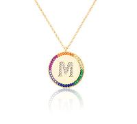 GGYTMQL Cironio de Incrustaciones Planas 26 Letras Collar AZ para Mujeres Round Crystal Rainbow Pends Copper Zircon Jewelry