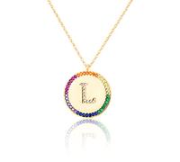 GGYTMQL Cironio de Incrustaciones Planas 26 Letras Collar AZ para Mujeres Round Crystal Rainbow Pends Copper Zircon Jewelry
