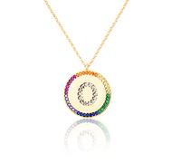 GGYTMQL Cironio de Incrustaciones Planas 26 Letras Collar AZ para Mujeres Round Crystal Rainbow Pends Copper Zircon Jewelry