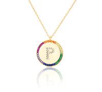 GGYTMQL Cironio de Incrustaciones Planas 26 Letras Collar AZ para Mujeres Round Crystal Rainbow Pends Copper Zircon Jewelry