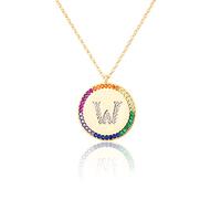 GGYTMQL Cironio de Incrustaciones Planas 26 Letras Collar AZ para Mujeres Round Crystal Rainbow Pends Copper Zircon Jewelry
