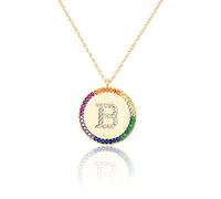 GGYTMQL Cironio de Incrustaciones Planas 26 Letras Collar AZ para Mujeres Round Crystal Rainbow Pends Copper Zircon Jewelry