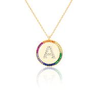 GGYTMQL Cironio de Incrustaciones Planas 26 Letras Collar AZ para Mujeres Round Crystal Rainbow Pends Copper Zircon Jewelry