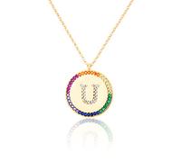 GGYTMQL Cironio de Incrustaciones Planas 26 Letras Collar AZ para Mujeres Round Crystal Rainbow Pends Copper Zircon Jewelry