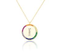 GGYTMQL Cironio de Incrustaciones Planas 26 Letras Collar AZ para Mujeres Round Crystal Rainbow Pends Copper Zircon Jewelry