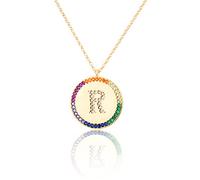 GGYTMQL Cironio de Incrustaciones Planas 26 Letras Collar AZ para Mujeres Round Crystal Rainbow Pends Copper Zircon Jewelry