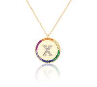 GGYTMQL Cironio de Incrustaciones Planas 26 Letras Collar AZ para Mujeres Round Crystal Rainbow Pends Copper Zircon Jewelry