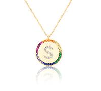 GGYTMQL Cironio de Incrustaciones Planas 26 Letras Collar AZ para Mujeres Round Crystal Rainbow Pends Copper Zircon Jewelry