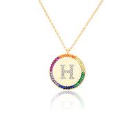 GGYTMQL Cironio de Incrustaciones Planas 26 Letras Collar AZ para Mujeres Round Crystal Rainbow Pends Copper Zircon Jewelry