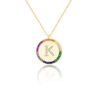 GGYTMQL Cironio de Incrustaciones Planas 26 Letras Collar AZ para Mujeres Round Crystal Rainbow Pends Copper Zircon Jewelry
