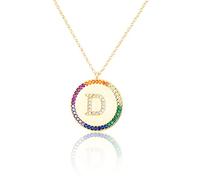 GGYTMQL Cironio de Incrustaciones Planas 26 Letras Collar AZ para Mujeres Round Crystal Rainbow Pends Copper Zircon Jewelry