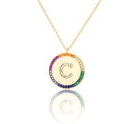 GGYTMQL Cironio de Incrustaciones Planas 26 Letras Collar AZ para Mujeres Round Crystal Rainbow Pends Copper Zircon Jewelry