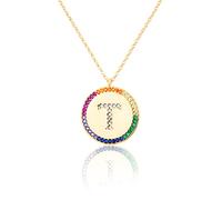 GGYTMQL Cironio de Incrustaciones Planas 26 Letras Collar AZ para Mujeres Round Crystal Rainbow Pends Copper Zircon Jewelry