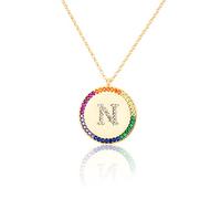 GGYTMQL Cironio de Incrustaciones Planas 26 Letras Collar AZ para Mujeres Round Crystal Rainbow Pends Copper Zircon Jewelry