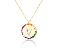 GGYTMQL Cironio de Incrustaciones Planas 26 Letras Collar AZ para Mujeres Round Crystal Rainbow Pends Copper Zircon Jewelry