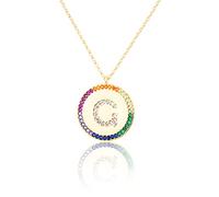 GGYTMQL Cironio de Incrustaciones Planas 26 Letras Collar AZ para Mujeres Round Crystal Rainbow Pends Copper Zircon Jewelry