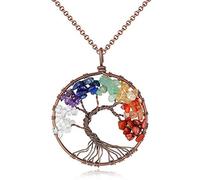 GGYTMQL Collar Colgante de árbol de Vida Cristal de Cobre Collar de Piedra Natural Piedras de Cuarzo Cachuelas Mujeres