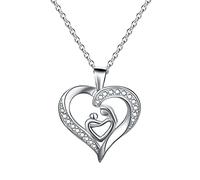 GGYTMQL Collar Colgante de Plata esterlina, Collar de Cadena Colgante de corazón, circonía cúbica, Doble, Collares de Joyas de rolo para Mujeres