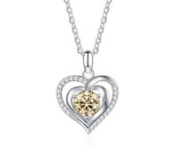 GGYTMQL Collar con colgante de moissanita de 1 quilate, collar de corazón de plata de ley, para el día de la madre, aniversario, cumpleaños para mujer, A