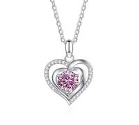 GGYTMQL Collar con colgante de moissanita de 1 quilate, collar de corazón de plata de ley, para el día de la madre, aniversario, cumpleaños para mujer, A