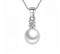 GGYTMQL Collar con colgante redondo de circonita de cristal de perla 925, collar de cadena de joyería para mujer