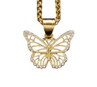 GGYTMQL Collar con sensación de Alta Gama, Acero de Titanio de Lujo con Incrustaciones de Diamantes, Collar de Mariposa vacío, Cadena de Hombres y Mujeres de Hip-Hop, Longitud de Cadena 23.62