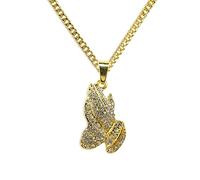GGYTMQL Collar de corazón de Cristal, Las Manos y Collares de oración del Hermano Regalo Aleación de Cristal Hip Hop Men Collares Largos Party/N005/70cm