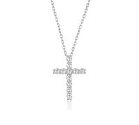 GGYTMQL Collar de cruz de moissanita de corte redondo de 3 mm para mujer, cadena de cuello de diamante de plata de ley 925, A