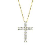 GGYTMQL Collar de cruz de moissanita de corte redondo de 3 mm para mujer, cadena de cuello de diamante de plata de ley 925, A