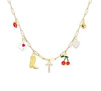 GGYTMQL Collar de Encanto Inicial Lleno de Oro de 14k para Mujeres, Labios Rojos Boho, corazón de Cereza, rstuvwxyz, Collar de Encanto de Oro, Botas, Collares Iniciales de Cristal,