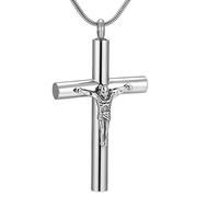 GGYTMQL Collar de Hombre con Urna de Cenizas Cruz Colgante de Urna Joyería de Cremación Conmemorativa de Acero Inoxidable para Cenizas