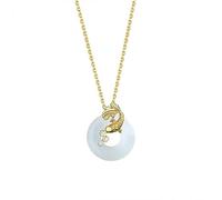GGYTMQL Collar de Jade de Oro de 14k para Mujeres, Collar de Jade de Hebilla de Paz, Collar de jadeita de Carpa, Maravilloso Regalo para Esposa y Madre
