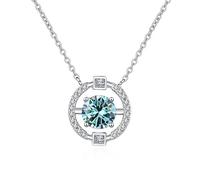 GGYTMQL Collar de moissanita de plata de ley 925 de 1 quilate, colgante redondo para mujer, cadena de clavícula para el día de San Valentín, A