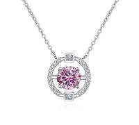GGYTMQL Collar de moissanita de plata de ley 925 de 1 quilate, colgante redondo para mujer, cadena de clavícula para el día de San Valentín, A