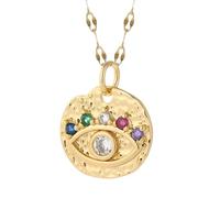 GGYTMQL Collar de Ojo Malvado Lleno de Oro de 14k para Hombres y Mujeres, Collar de corazón con Ojo Azul Malvado y Sol, Cuello Lindo con Colgante para Perros, Ojo Largo, Afortunado, Collar Colorido