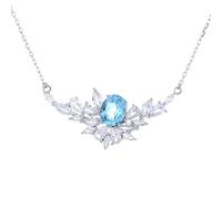 GGYTMQL Collar de plata S925 con topacio azul esmeralda rubí para mujer, joyería de boda o cumpleaños, A