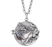 GGYTMQL Collar de Tigre de dragón Vintage 925 Plata esterlina Yin Yin Colgante Colgante Feng Shui joyería para Hombres Mujeres 60cm Cadena