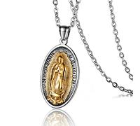 GGYTMQL Collares Occidentales para Hombres, Collar Colgante Virgen María Oval Virgen María Forma de patrón y Caca de Langosta Collar de cumpleaños para Hombres