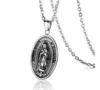 GGYTMQL Collares Occidentales para Hombres, Collar Colgante Virgen María Oval Virgen María Forma de patrón y Caca de Langosta Collar de cumpleaños para Hombres